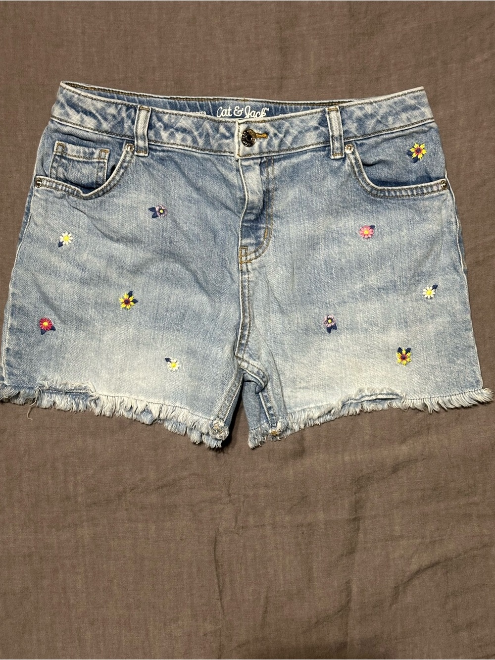 Cat & Jack Light Blue Denim Shorts with Embroidered Flowers